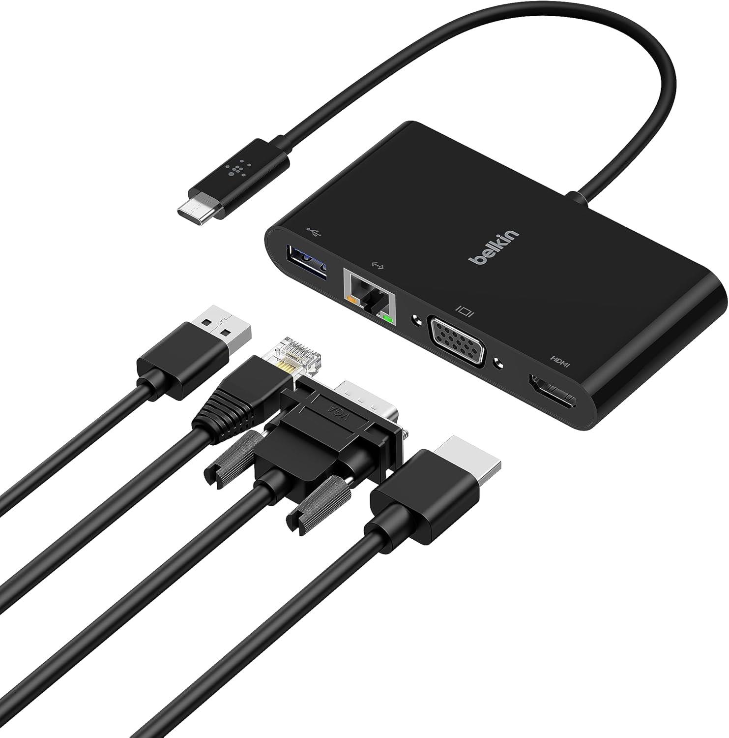 Belkin USB-C Multimedia Adaptörü VGA, 4K HDMI, USB 3.0, Ethernet Bağlantı Noktalı USB-C Hub