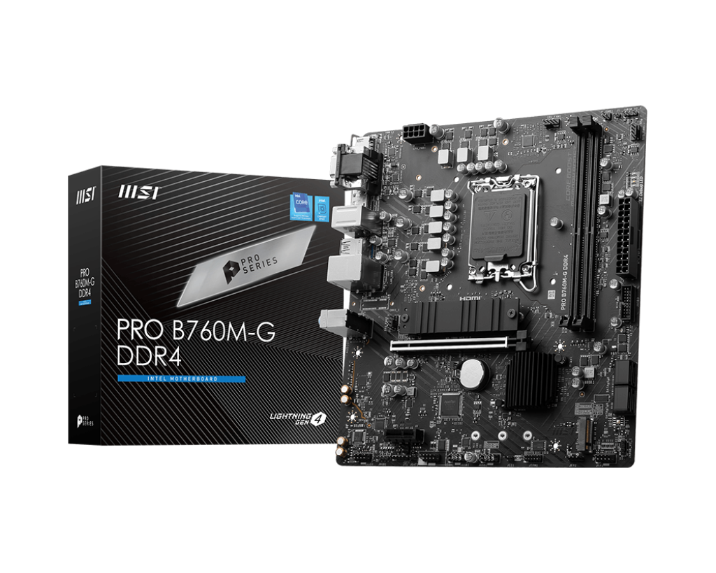 MSI MB PRO B760M-G DDR4 SOKET 1700 DDR4 5333MHZ(OC) PCI-E Gen4 2X M.2 USB3.2 DP HDMI 1x2.5G LAN MATX