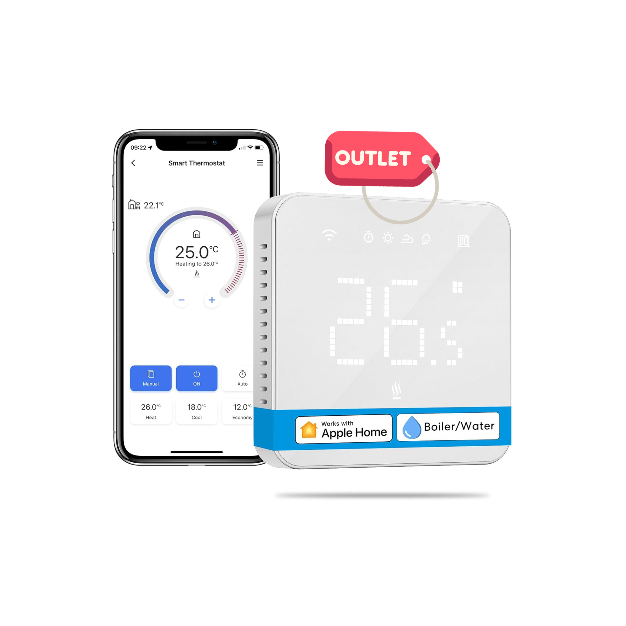 OUTLET Meross Akıllı Termostat, Kombi Sistemi Kontrolü, Isıtma & Soğutma, Wi-Fi Oda Termostatı, Uzaktan Kontrol, Hassas Isı Ayarı, Led Dokunmatik Ekran, Elektrikli Termostat, Dokunmatik Ekran, Beyaz
