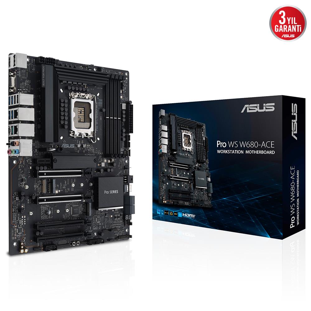 ASUS MB PRO WS W680-ACE INTEL W680 LGA1700 DDR5 ECC-nonECC DP HDMI VGA 3X M2 USB3.2 2.5GBİT LAN ATX