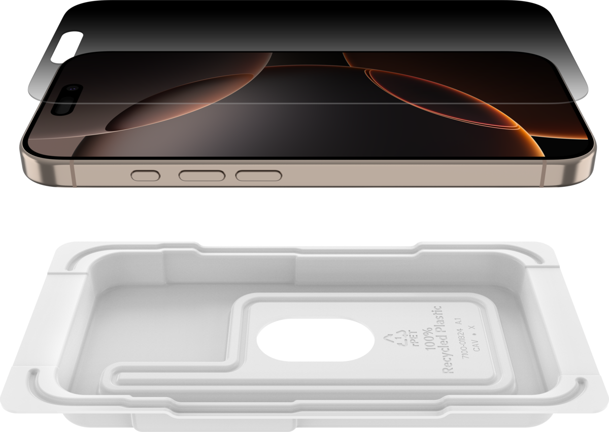 Belkin OVA169HQ ScreenForce InvisiGlass iPhone 16 Pro Uyumlu (Kolay Hizalama Tepsili) Privacy Ekran Koruyucu