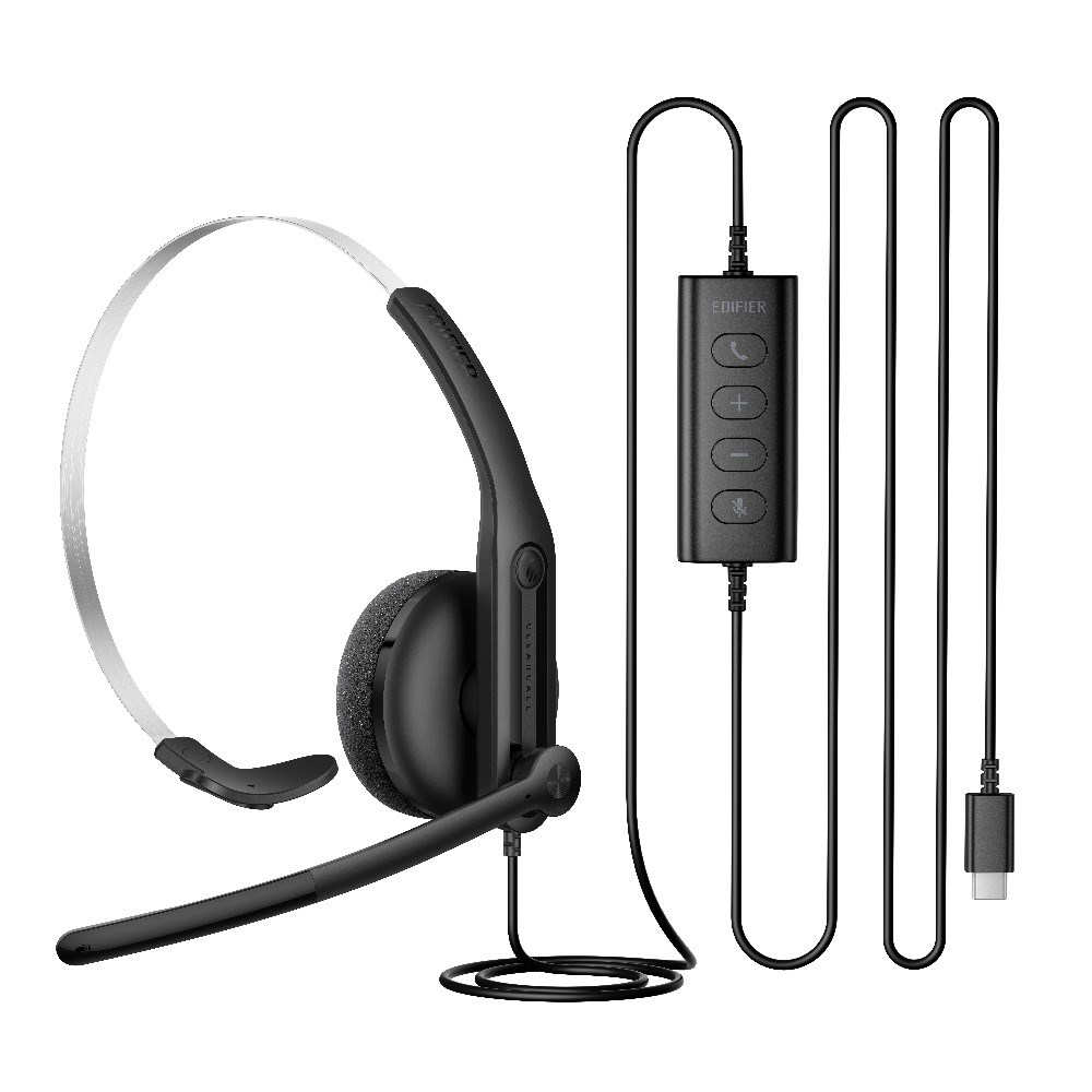 Edifier CC100 USB-C/USB-A Kablolu Mono Çağrı Merkezi Kulaklığı – AI Mikrofon Noise Cancelling, 240° Döner Mikrofon - Siyah
