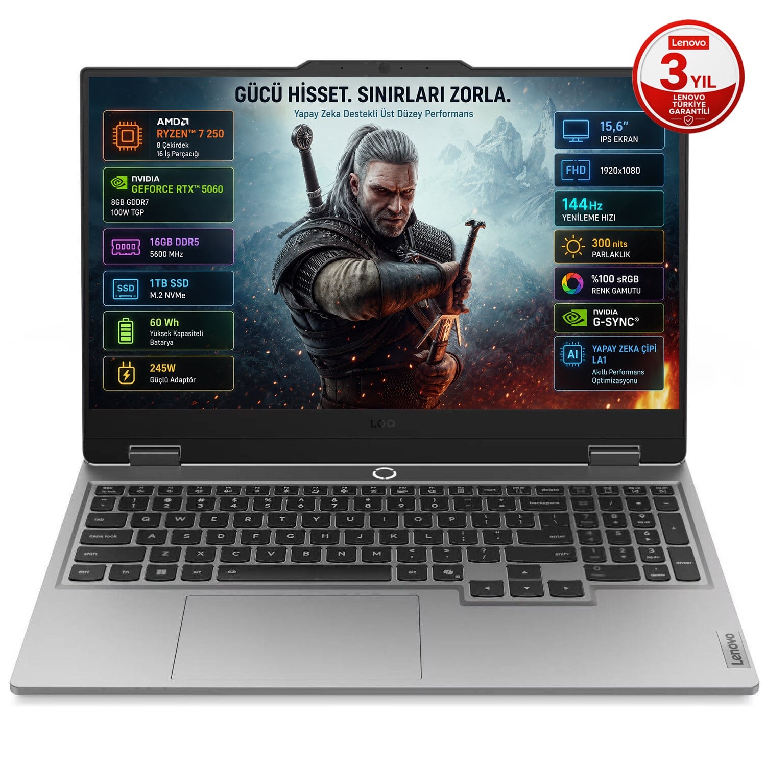 Lenovo LOQ 15AHP10 AMD Ryzen 7 250 16GB 1TB SSD RTX 5060 8GB (100W) 15.6