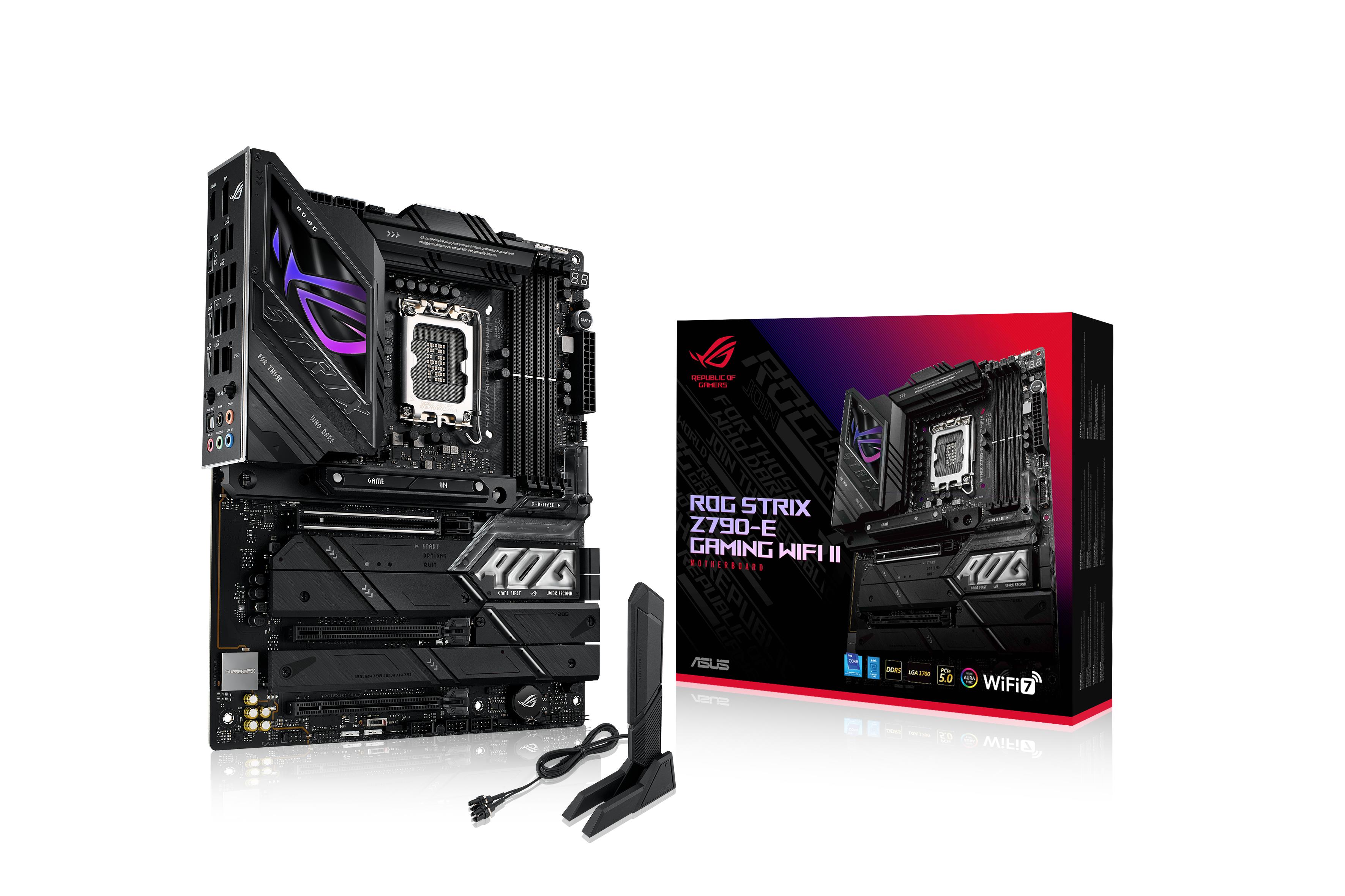 ASUS MB ROG STRIX Z790-E GAMING WIFI II INTEL Z790 LGA1700 DDR5 8000 DP HDMI 5X M2 USB3.2 WİFİ 7 BT AURA RGB 2.5GBİT LAN ATX 192 GB KADAR RAM DESTEGI ASUS Q-DESIGN
