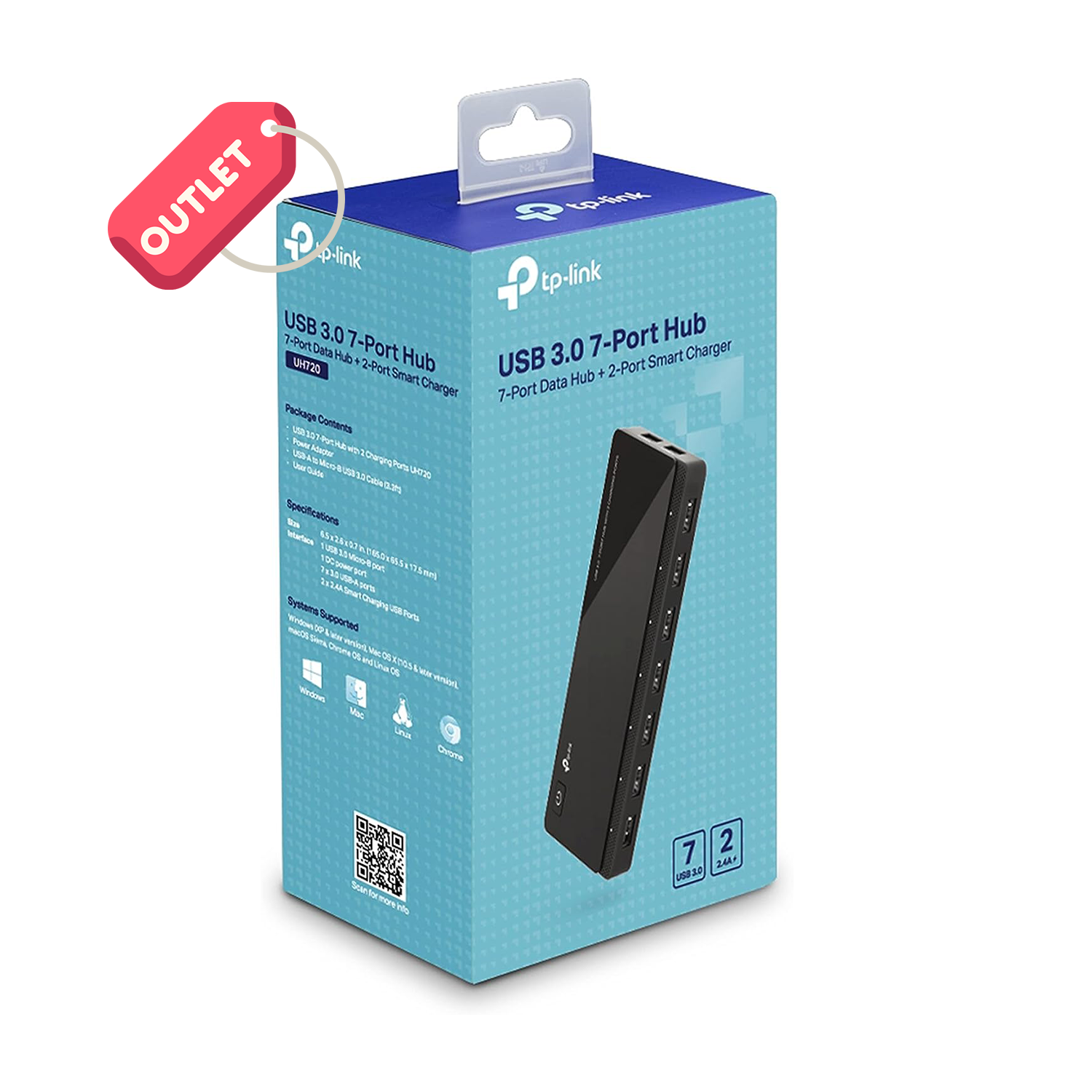 OUTLET TP-Link UH720, 7-Port USB 3.0 ve 2 Adet Şarj Portu USB 3.0 Çoklayıcı