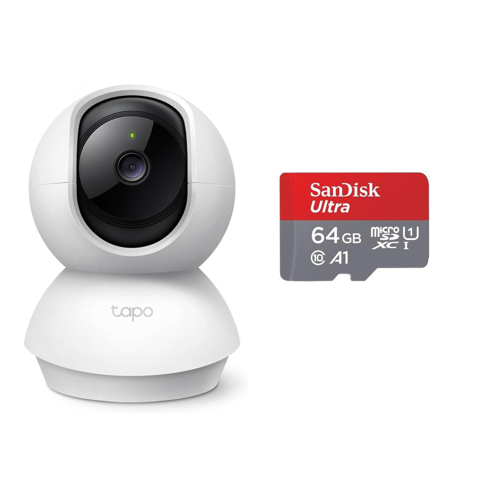 TP-LINK Tapo C210, 2K 3MP İç Mekan Wi-Fi Güvenlik Kamerası, Hareket Tespit ve Takibi, 360°, 9m Gece Görüşü, Çift Yönlü Sesli İletişim, Bebek Ağlaması Tespiti + Sandisk ULTRA 64GB Hafıza Kartı