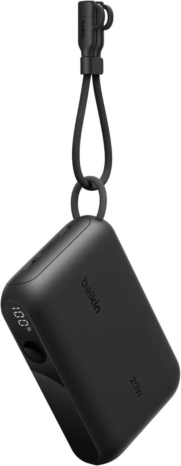 Belkin Taşınabilir Şarj Cihazı, 10.000 mAh USB-C İnce Güç Kaynağı, 2 USB-C Port, Dijital Pil Göstergesi, 20 W Hızlı Şarj