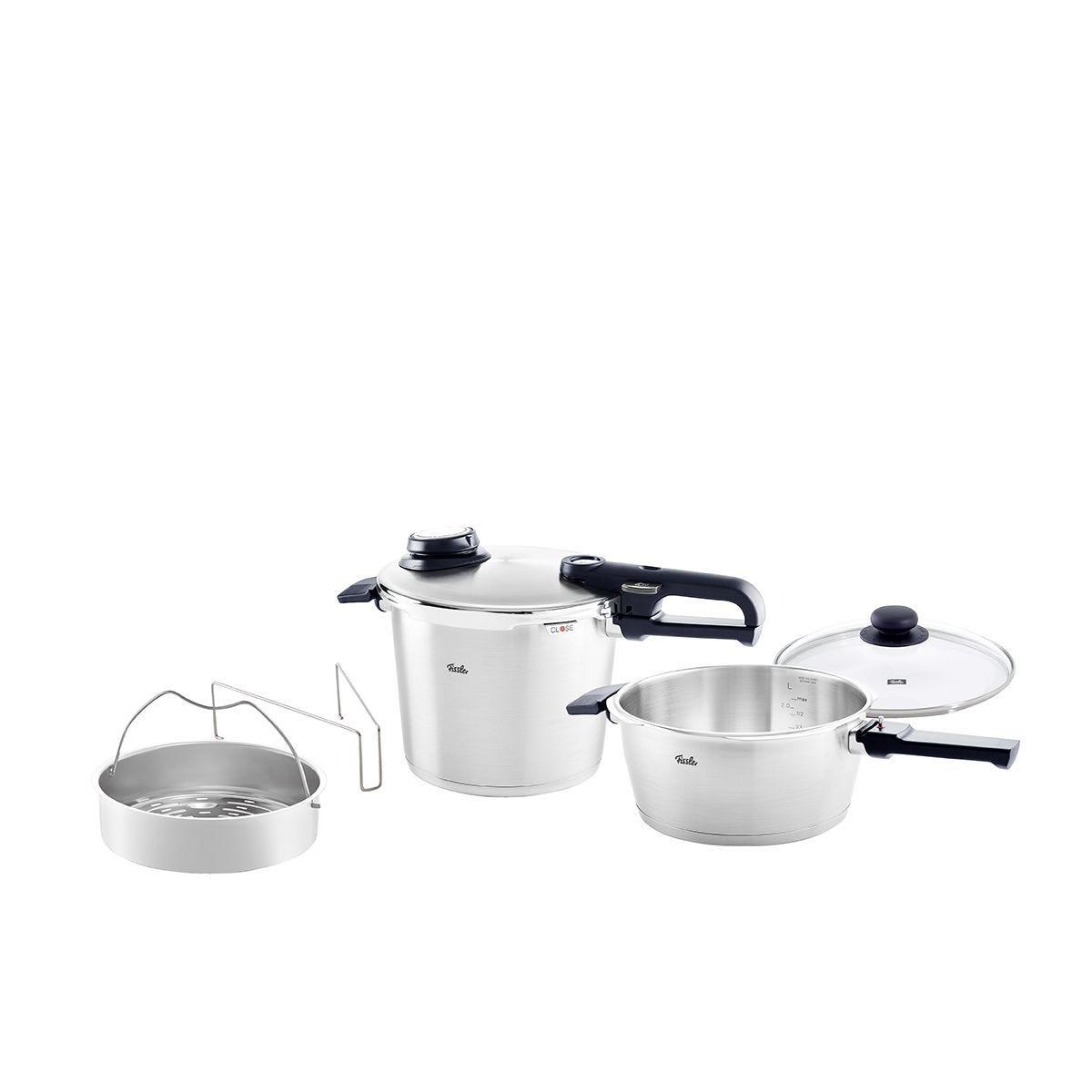 Fissler Vitavit Premium/Düdüklü Tencere Seti, 5 Parça (6 l - Ø 22 cm ve Hızlı Kızartma Tavası 3,5 l - Ø 22 cm) Metal Kapak, Cam Kapak, Kullanım - İndüksiyon