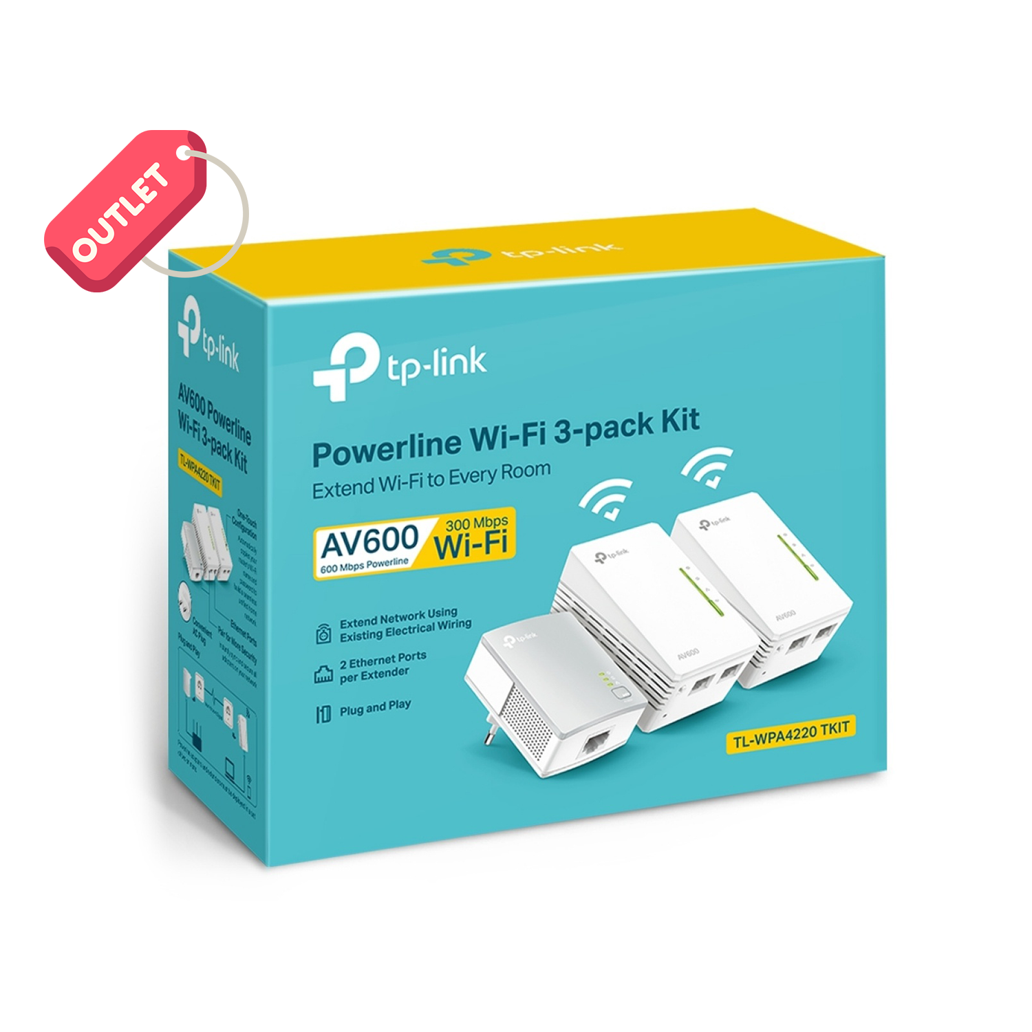 OUTLET TP-Link WLAN Powerline Adaptörü Üçlü Set TL-WPA4220T KIT
