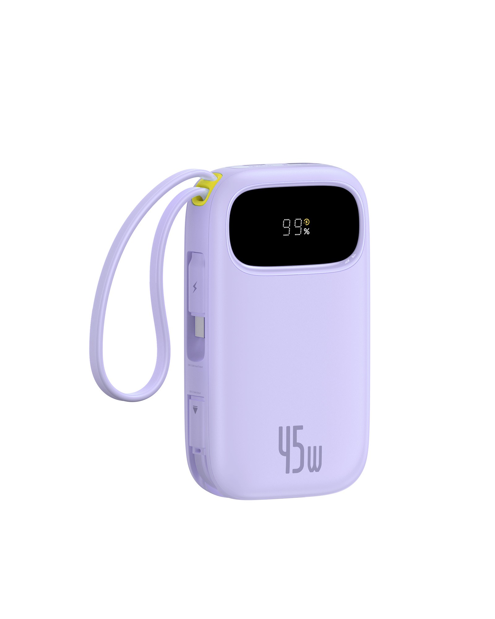 Baseus EnerFill FC31 Dijital Ekranlı Hızlı Şarj Powerbank Dahili Çift USB-C Kablo 20000mAh 45W - Mor