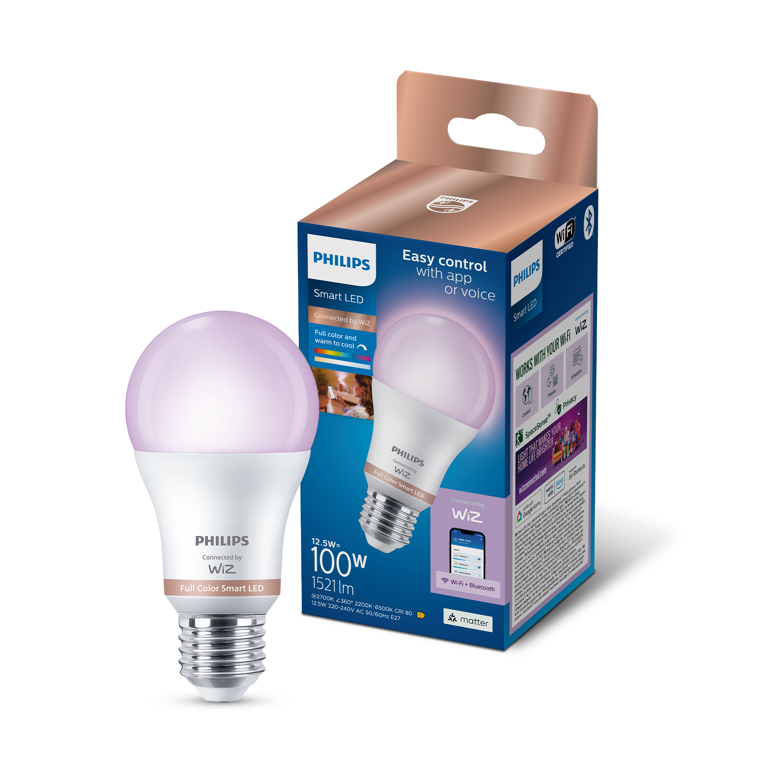 Philips Smart Lighting LED Ampul A60 E27 100W Eşdeğer RGB - Google Home, Alexa, HomeKit ve Matter uyumlu