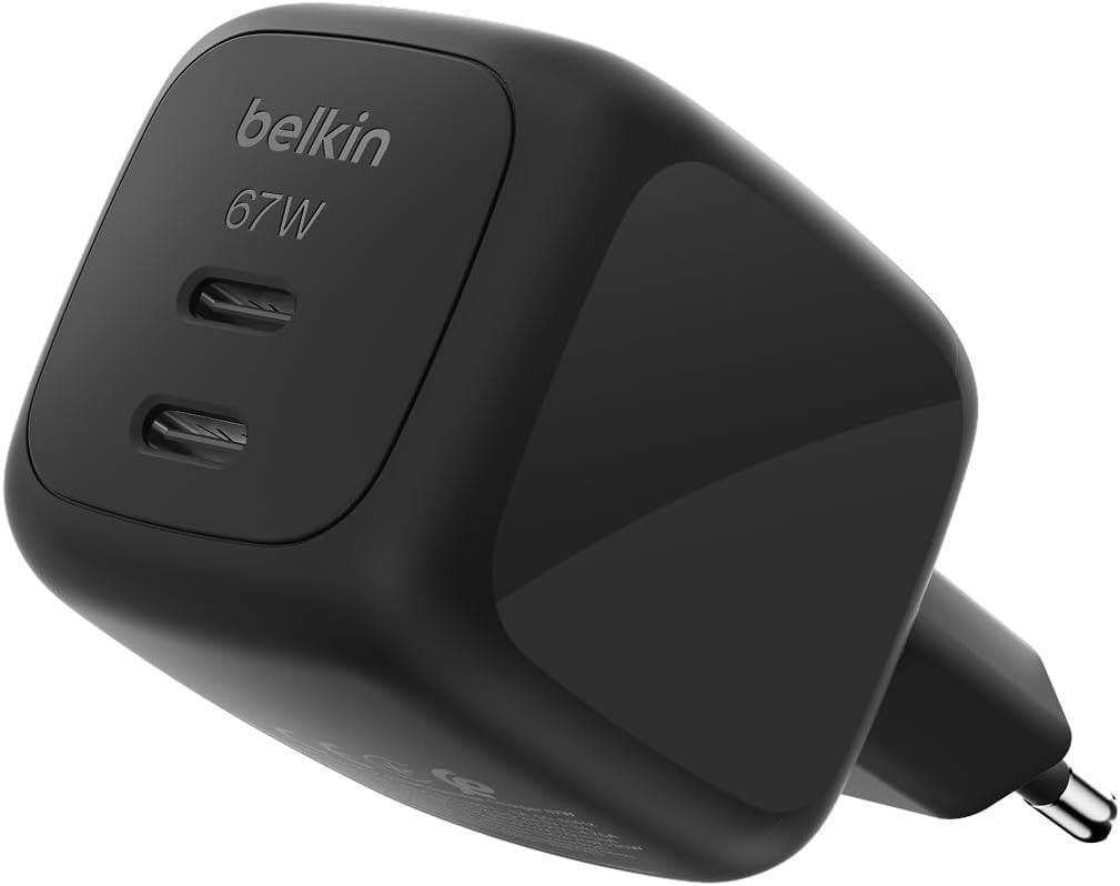 Belkin BoostCharge Pro 2 Bağlantı Noktalı USB-C GaN Şarj Cihazı 67 W, 2x USB-C, Siyah