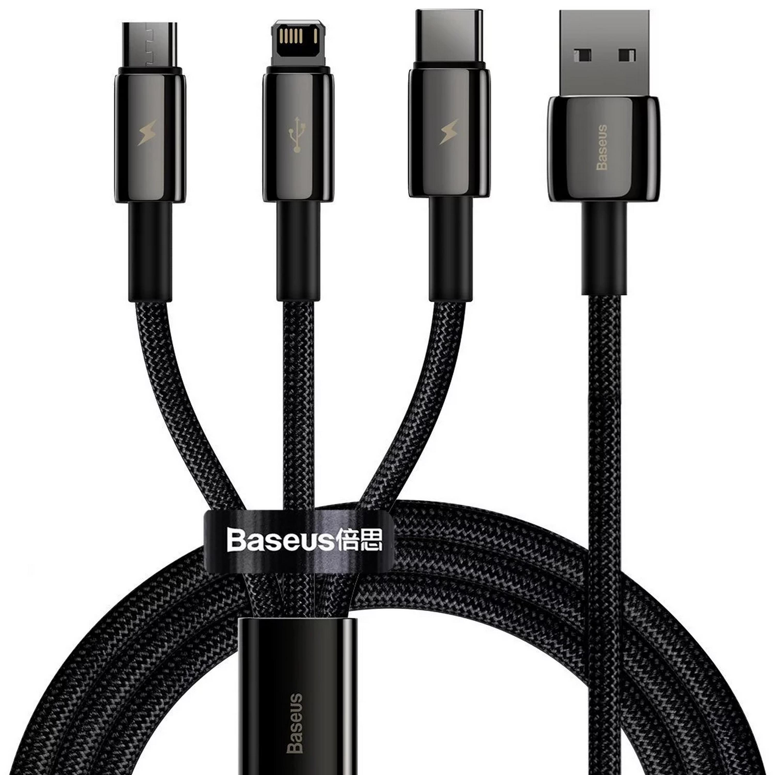 Baseus Tungsten Gold 3'ü 1 arada Hızlı Şarj Data Kablosu USB to M+L+C 3.5A 1.5m Siyah