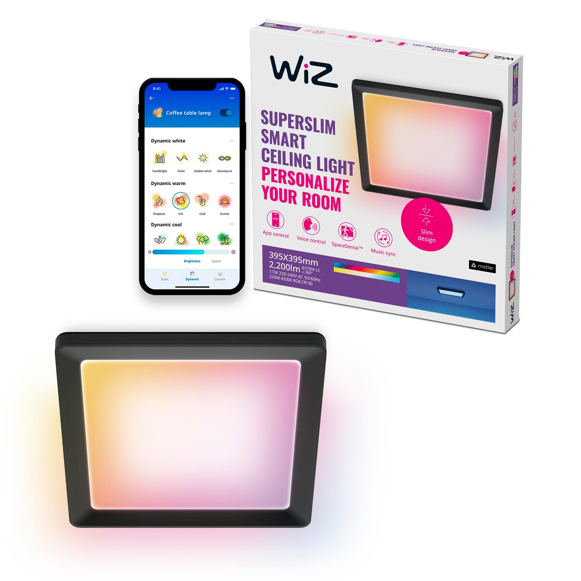 Wiz Siyah Akıllı Sıva Üstü RGB Kare Panel Tavan Armatürü 17W