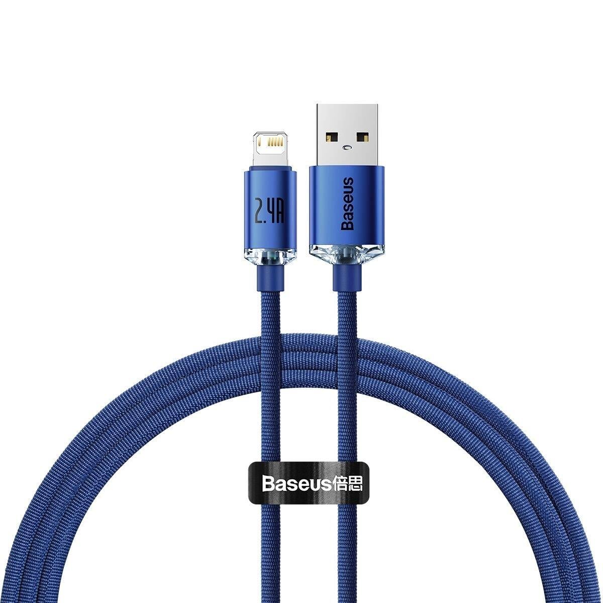 Baseus Crystal Shine 2.4A 1.2 M Lightning Şarj Kablosu Mavi