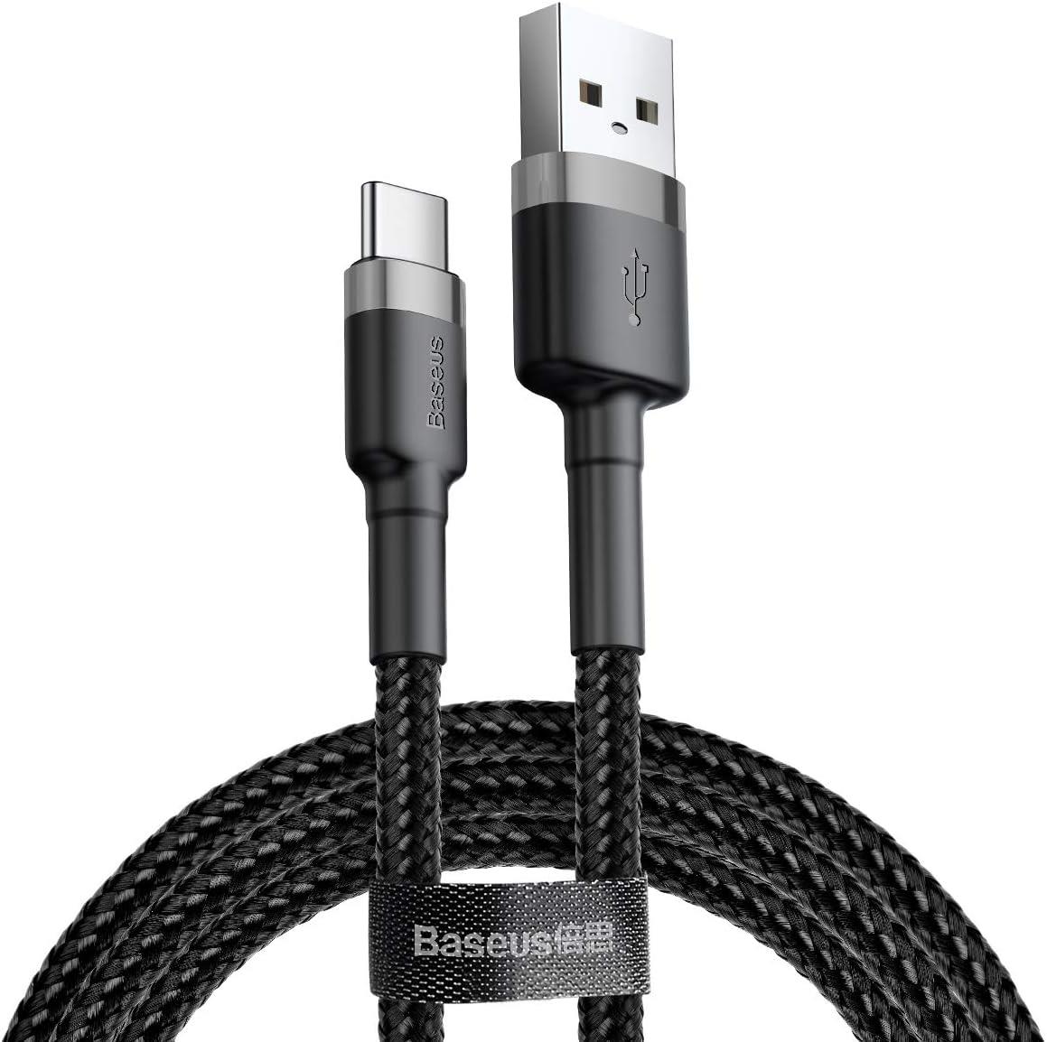 Baseus Cafule Serisi, Şarj & Data Aktarım Kablosu, Gri - Siyah, 2 m, 2 A, USB Type-A & USB Type-C
