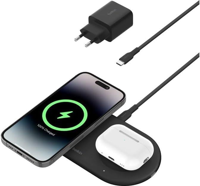 Belkin BoostCharge Pro 2'si 1 arada Kablosuz Şarj İstasyonu - ‎WIZ021vfBK