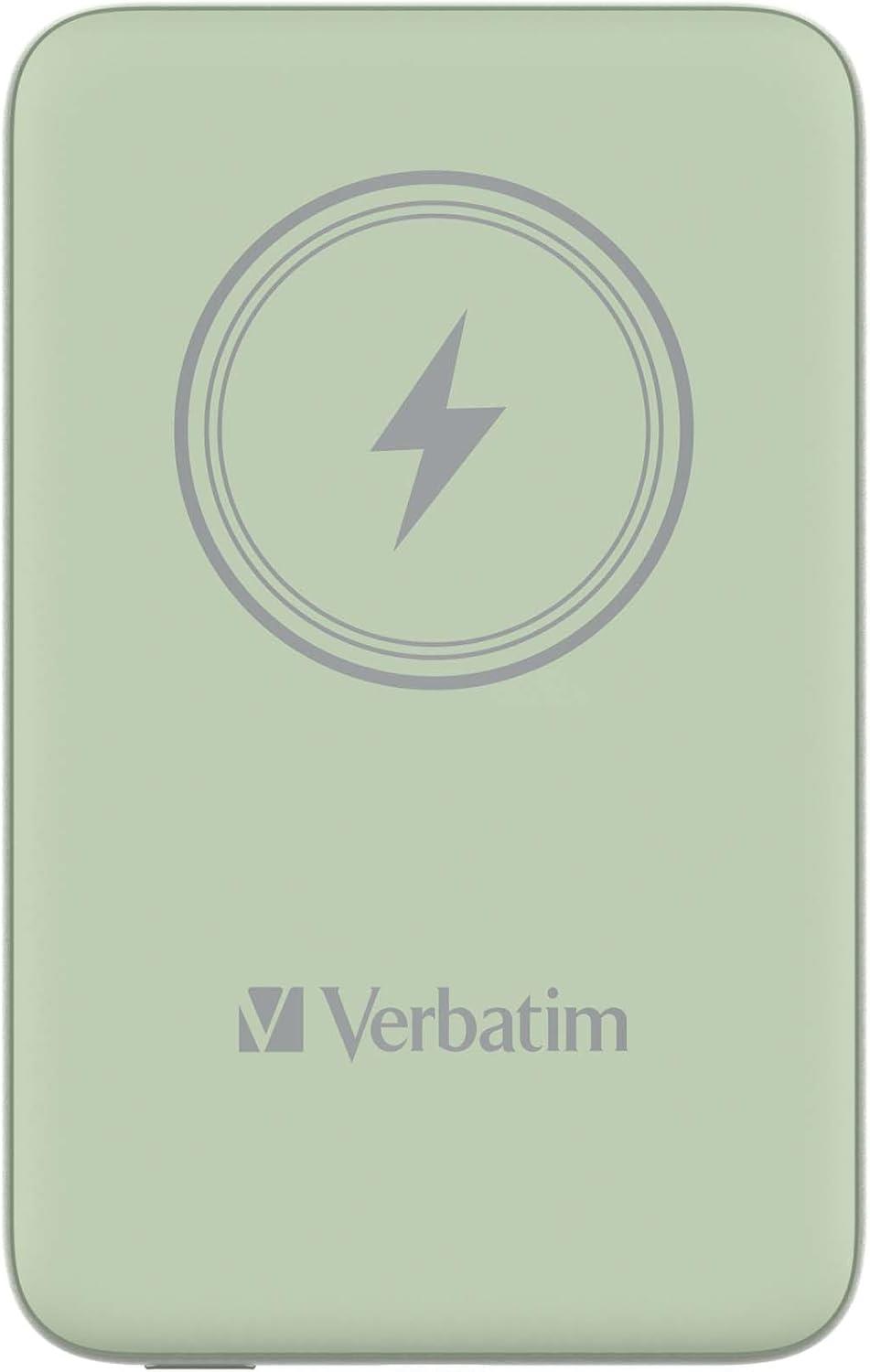 Verbatim Manyetik Power Bank 10000 mAh, Kablosuz Şarj Cihazı 15 W, USB-C ile 20 W PD Yeşil