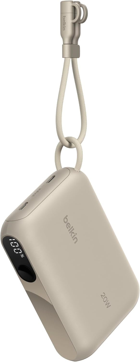 Belkin BoostCharge Dijital Ekranlı 10000 mAh 20W Hızlı Şarj Powerbank, Kum Beji