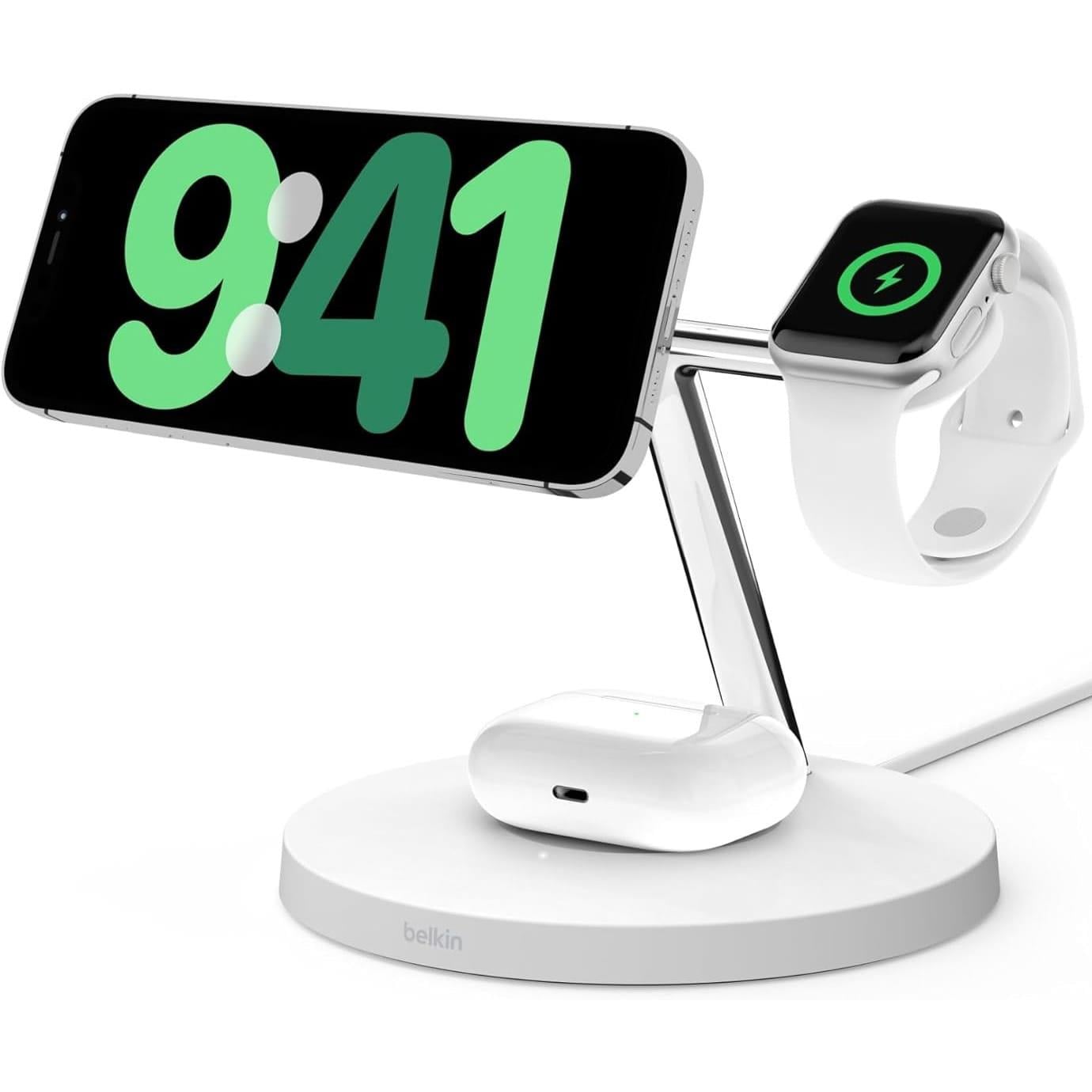 Belkin BoostCharge PRO 3in1 Qi2 15W MagSafe Şarj Standı WIZ009VFWH-V2 Beyaz