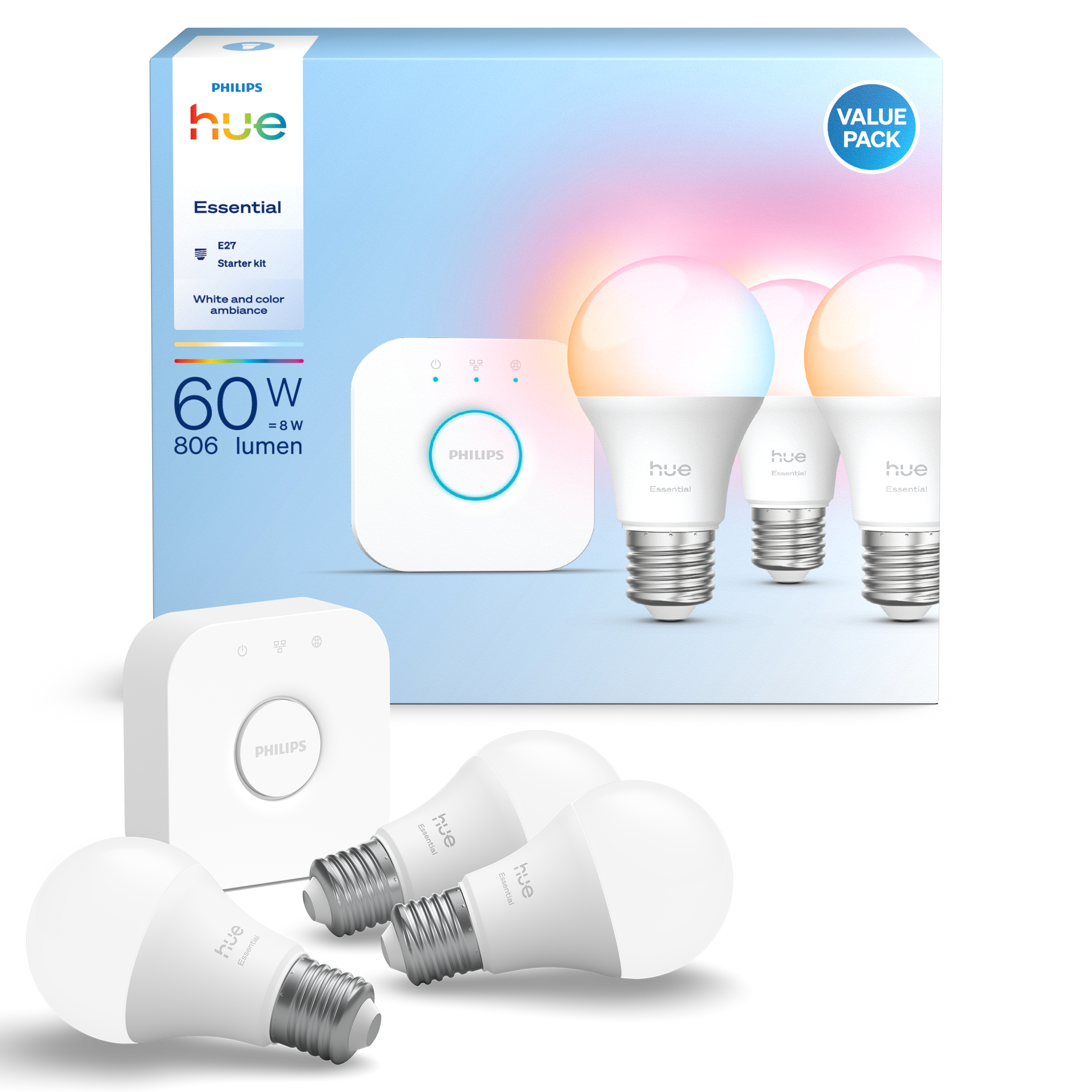 Philips Hue Essential 3'lü E27 Ampul Başlangıç Seti 806 Lumen