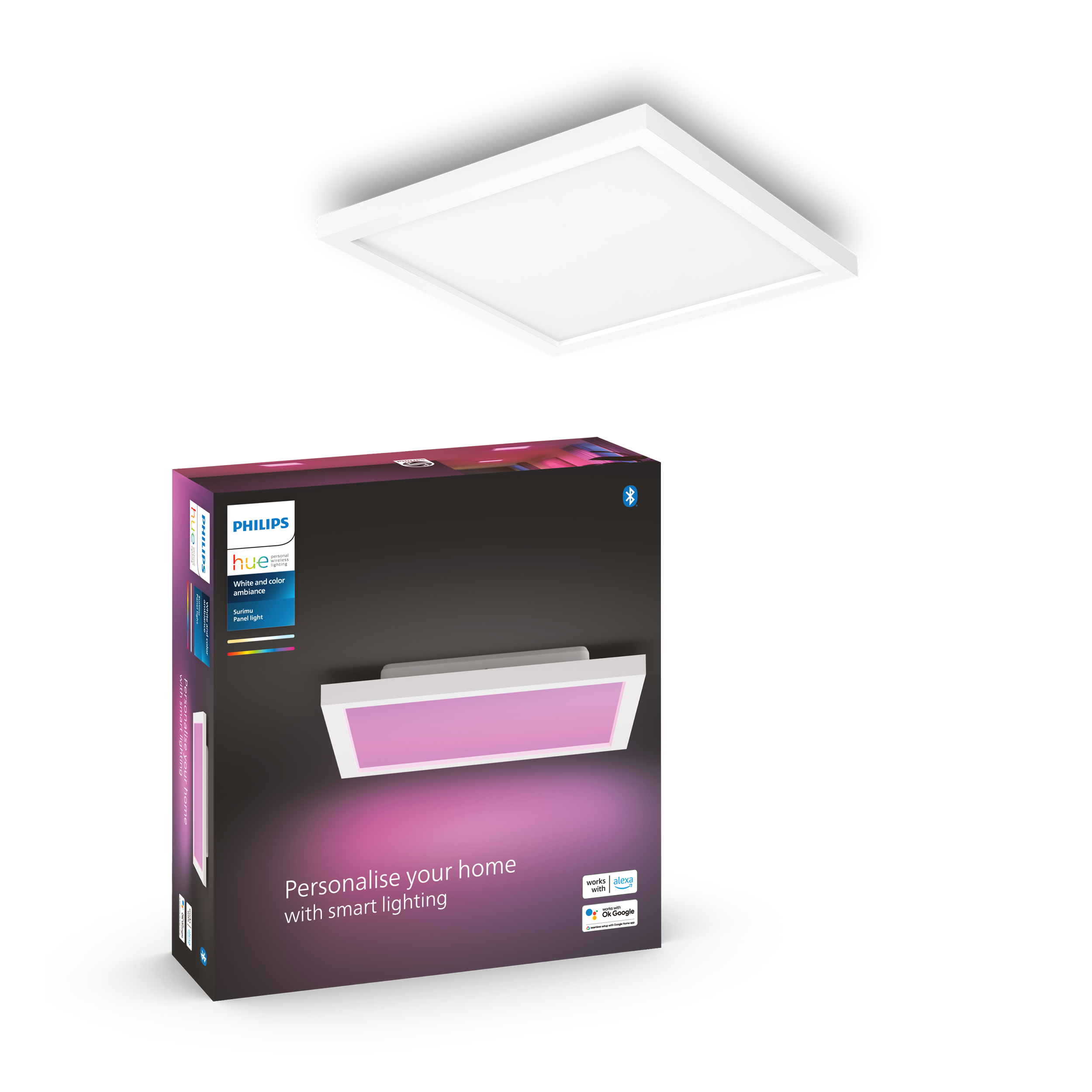 Philips Hue Surimu Beyaz Sıva Üstü RGB Akıllı LED Kare Panel Tavan Armatürü 25x25cm  1760 Lumen