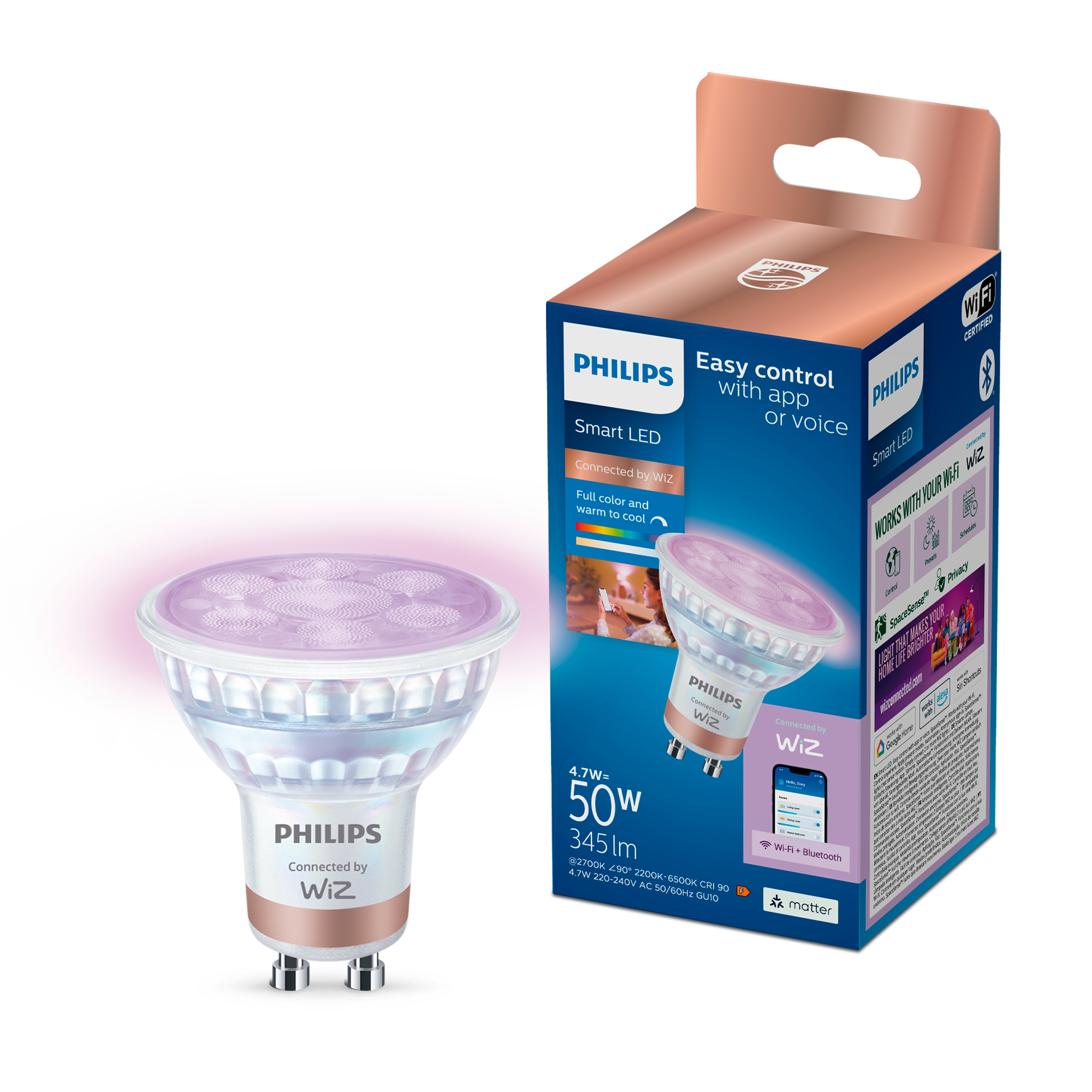 Philips Smart Lighting LED Spot Ampul GU10 Cam 50W Eşdeğer RGB - Google Home, Alexa, HomeKit ve Matter uyumlu