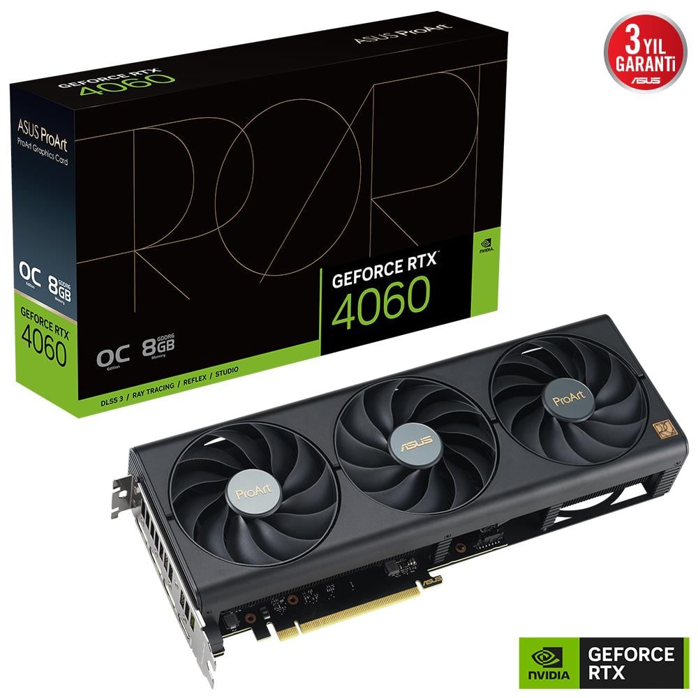 ASUS GEFORCE RTX 4060 PROART-RTX4060-O8G 8GB GDDR6 128bit 2580MHz OC HDMI 3xDP DLSS3 EKRAN KARTI