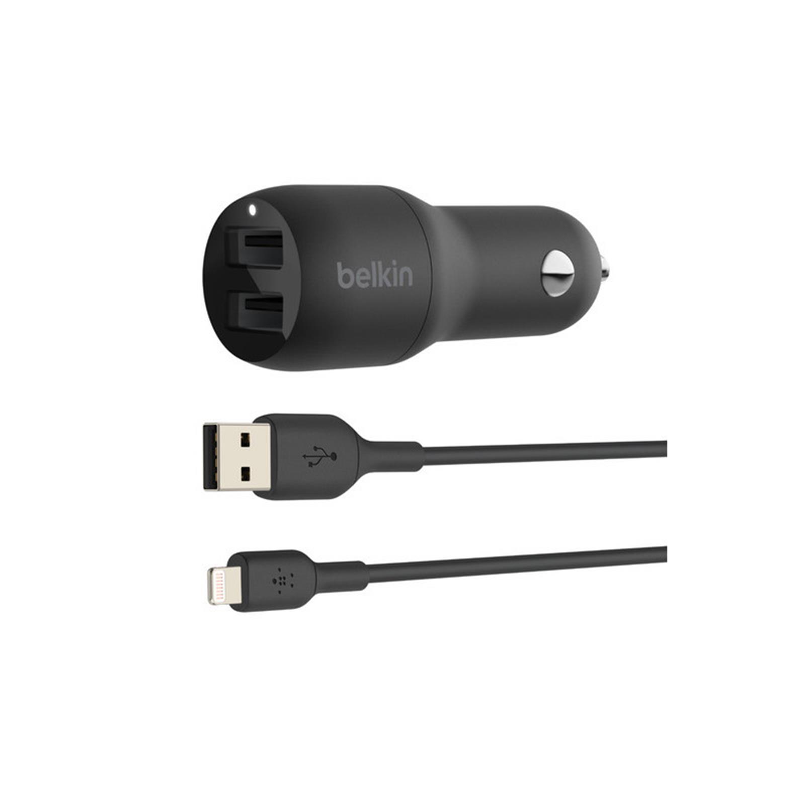 Belkin 24w Hızlı Araç Şarj Cihazı 2 Port Usb Siyah + Apple Lightning Kablo