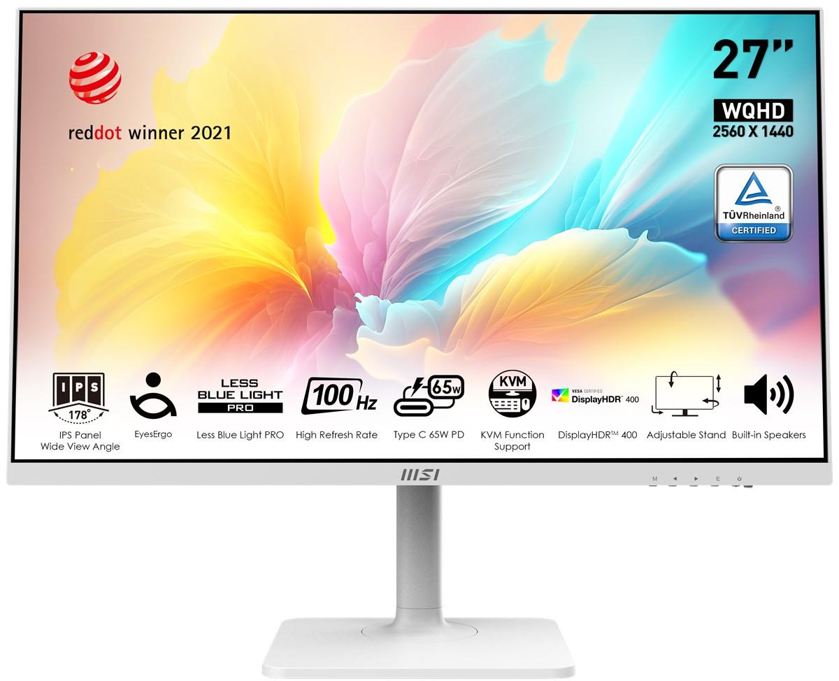 MSI 27 MODERN MD272QXPW 2560x1440 (WQHD) 16:9 FLAT IPS 100HZ 1MS ADAPTIVE-SYNC PIVOT BEYAZ TYPE-C MONITOR