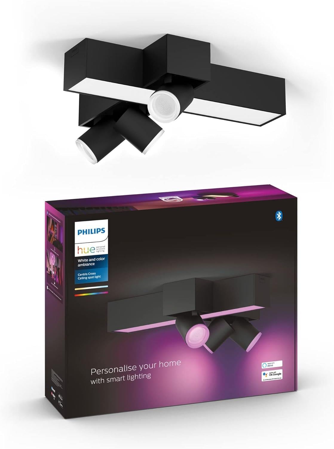 Philips Hue Centris Cross Renkli 3'lü Spot Tavan Lambası, Siyah