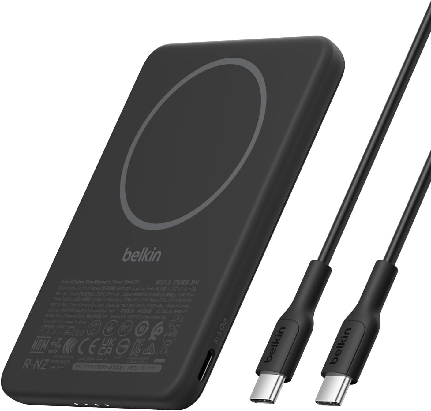 Belkin BoostCharge Slim MagSafe Qi 7.5W 5000 mAh Powerbank, Siyah