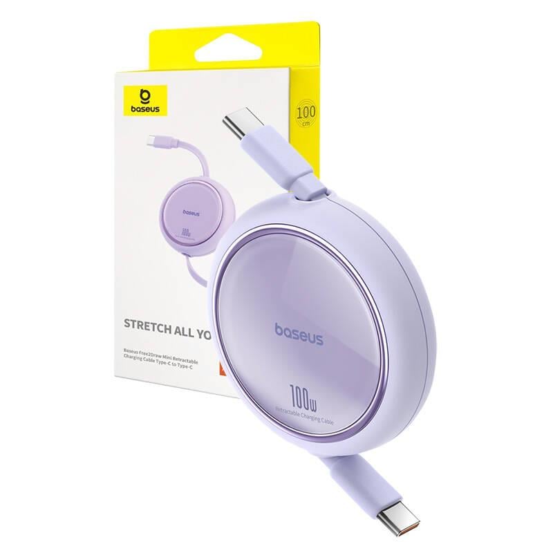 Baseus Free2 Draw Mini Makaralı Type-C to Type-C 100W Kablo 1m.-Mor
