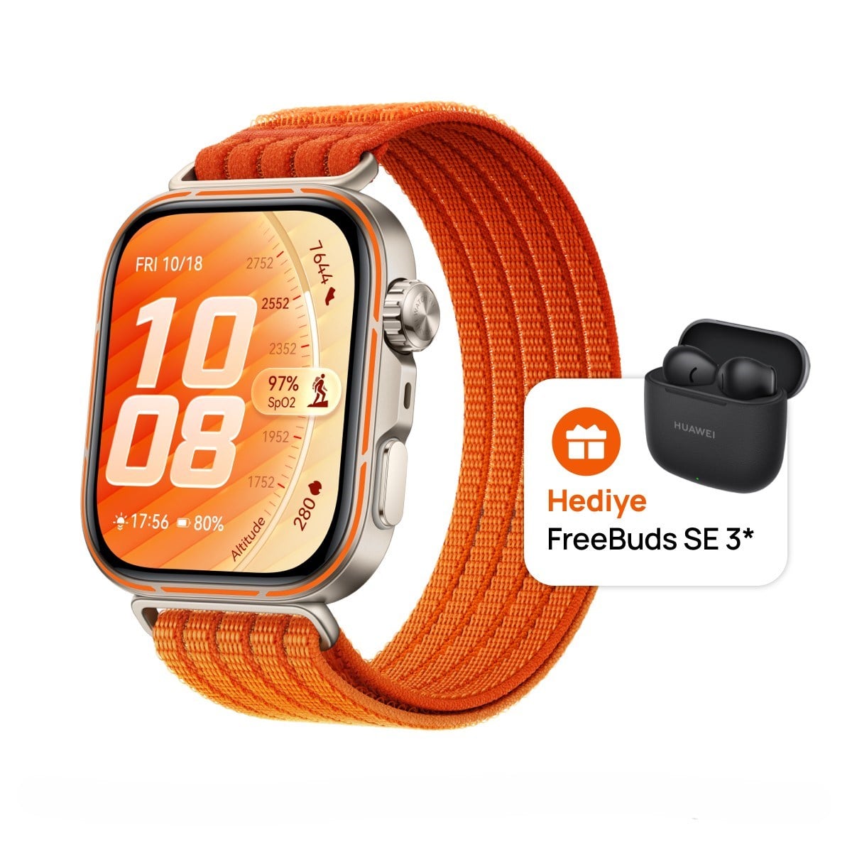Huawei Watch Fit 5 Pro Akıllı Saat - Turuncu, Huawei Freebuds SE3 Siyah Hediyeli