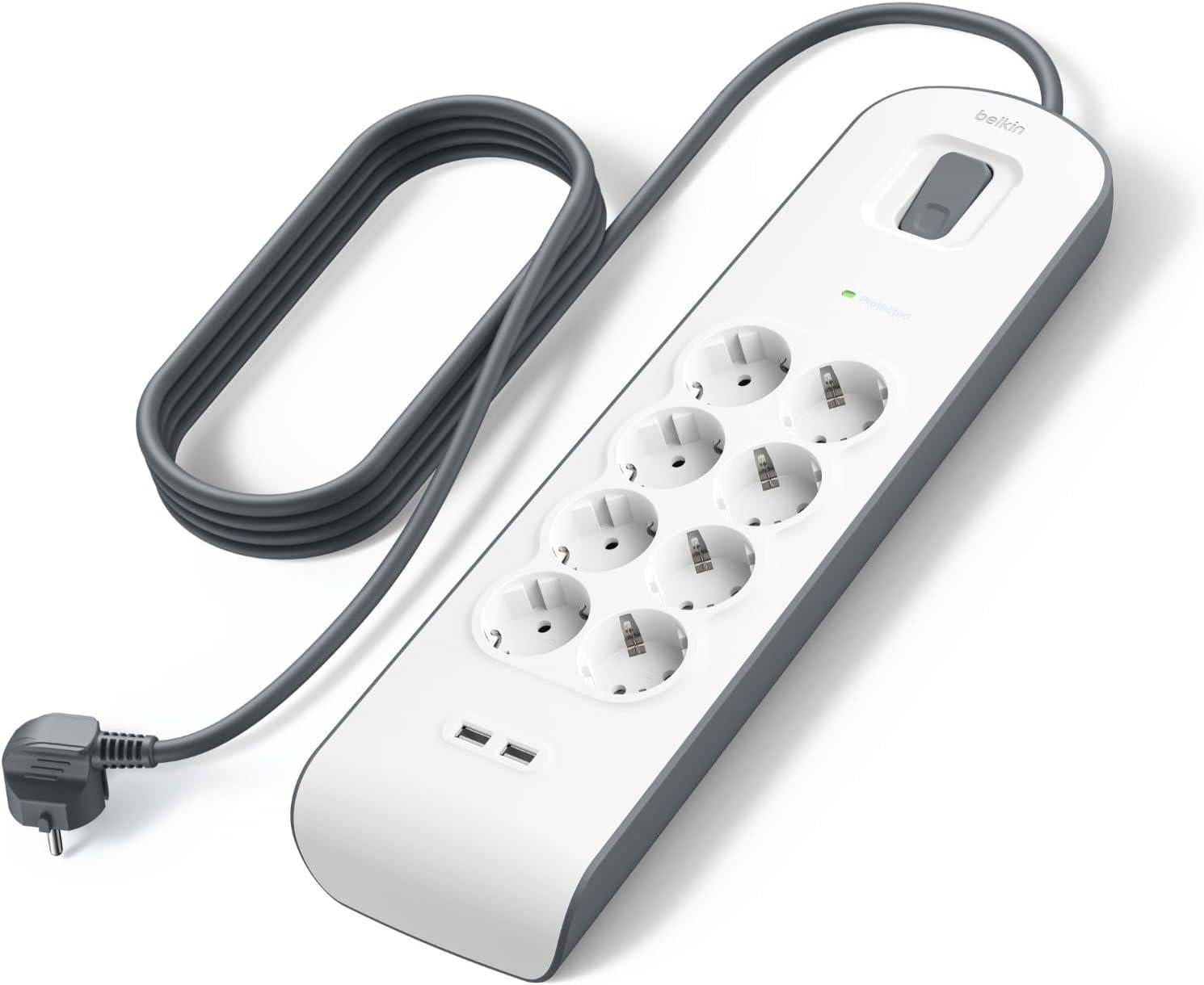 Belkin BSV804Vf2M Akım Korumalı Uzatma Priz,8 Çıkışlı Priz,2,4A Çıkışlı 2 USB Bağlantı Noktası ,2M, 2x2.4A USB Girişi