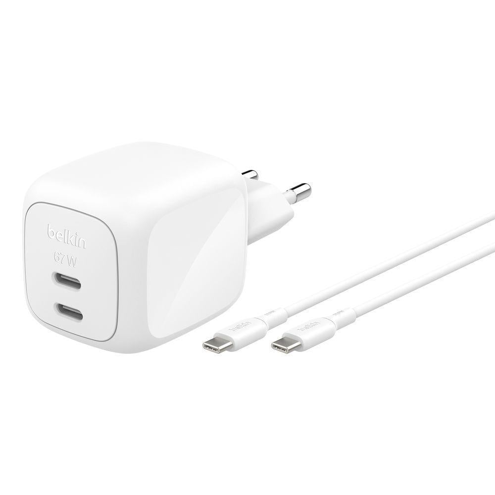 Belkin SmartProtect 2 Portlu USB-C GaN Şarj Cihazı 67 W, 2M USB-C kablo dahil