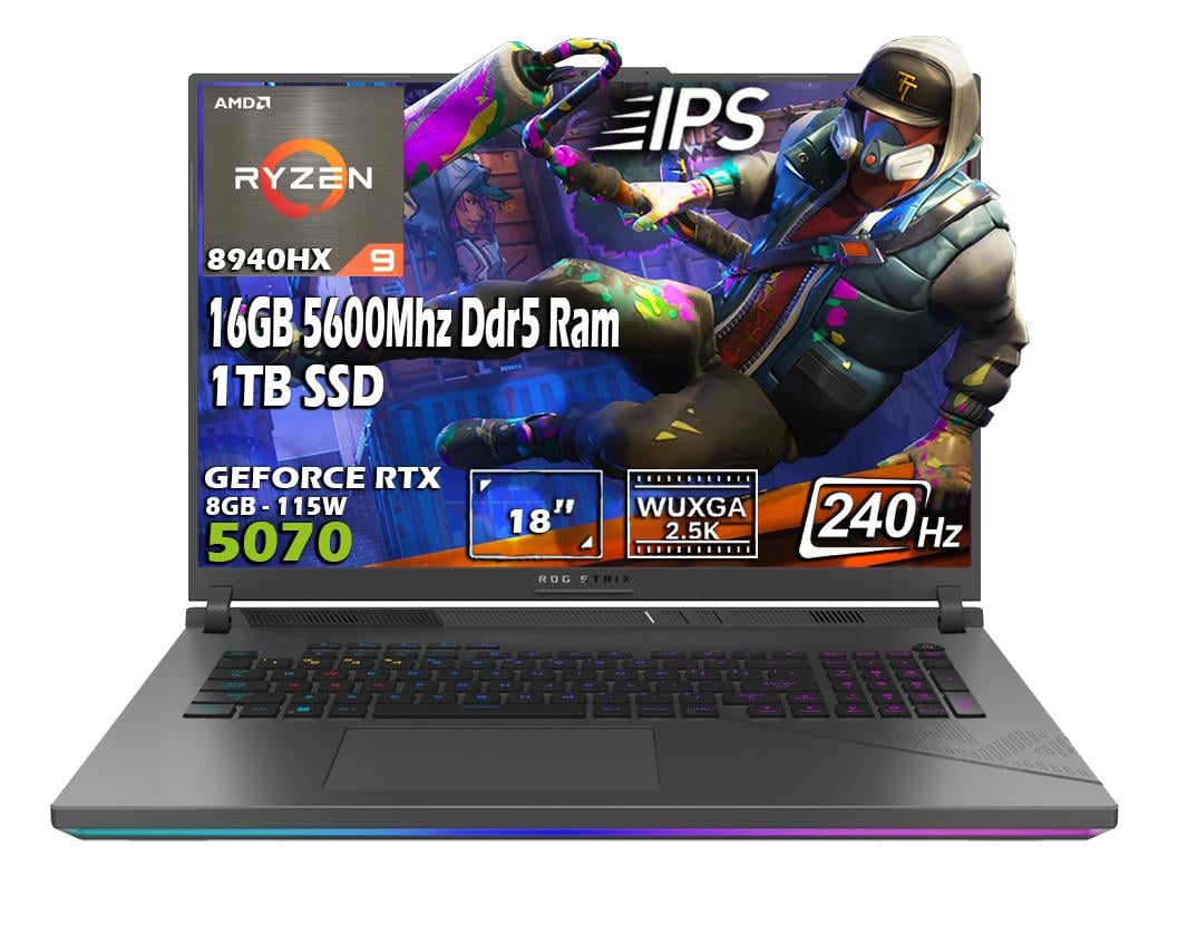 Asus ROG Strix G18 G814PP-S9045-Gaming AMD Ryzen 9 8940HX 16GB 1TB SSD NVIDIA GeForce RTX 5070 (115W) 18