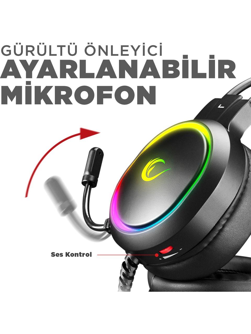 Rampage RM-K12 MANLY Siyah 7.1 Usb Surround RGB Işık Efektli Gaming Oyuncu Mikrofonlu Kulaklık