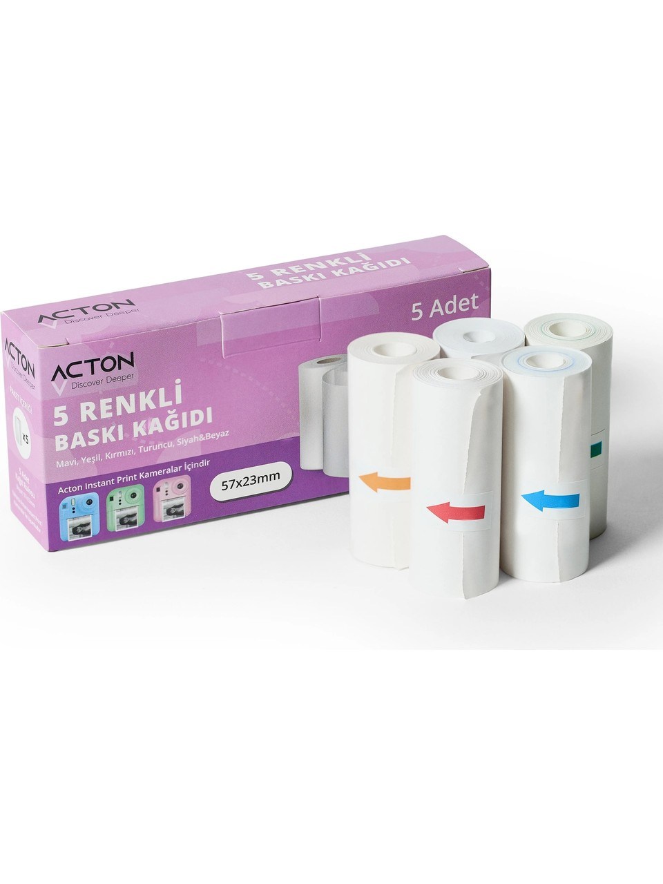 Acton Anında Baskı Kağıdı - Renkli 5 Rulo