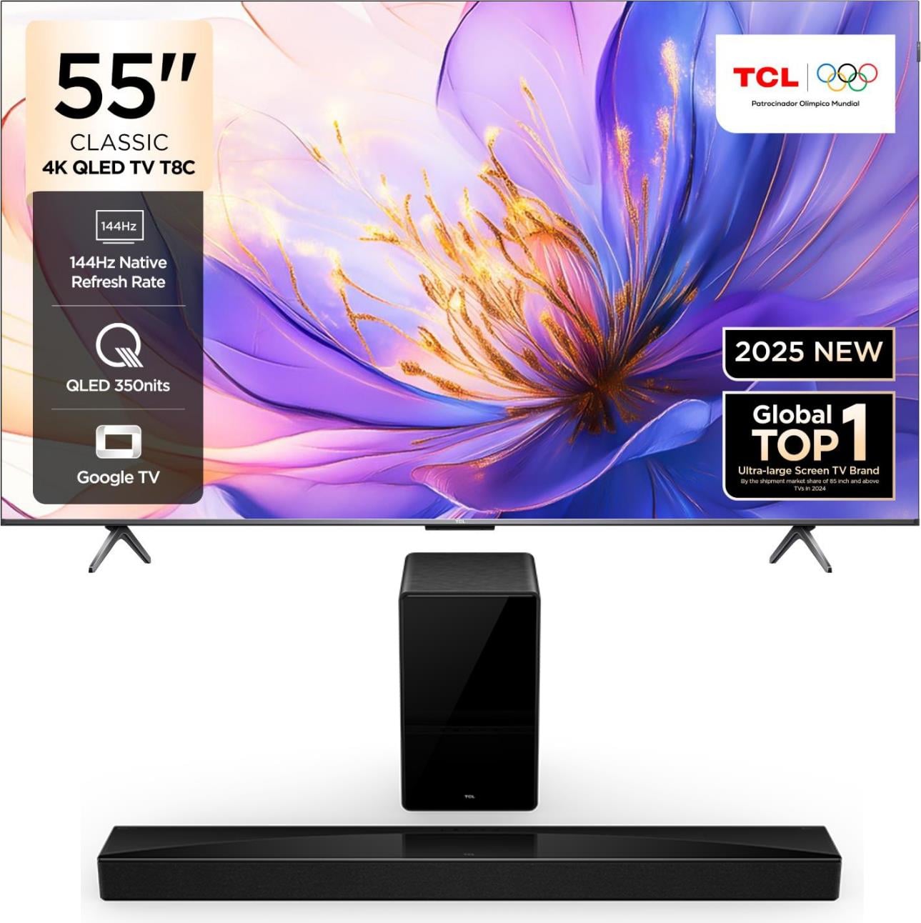TCL 55T8C 55” QLED 4K GOOGLE TV + TCL Q75H SOUNDBAR