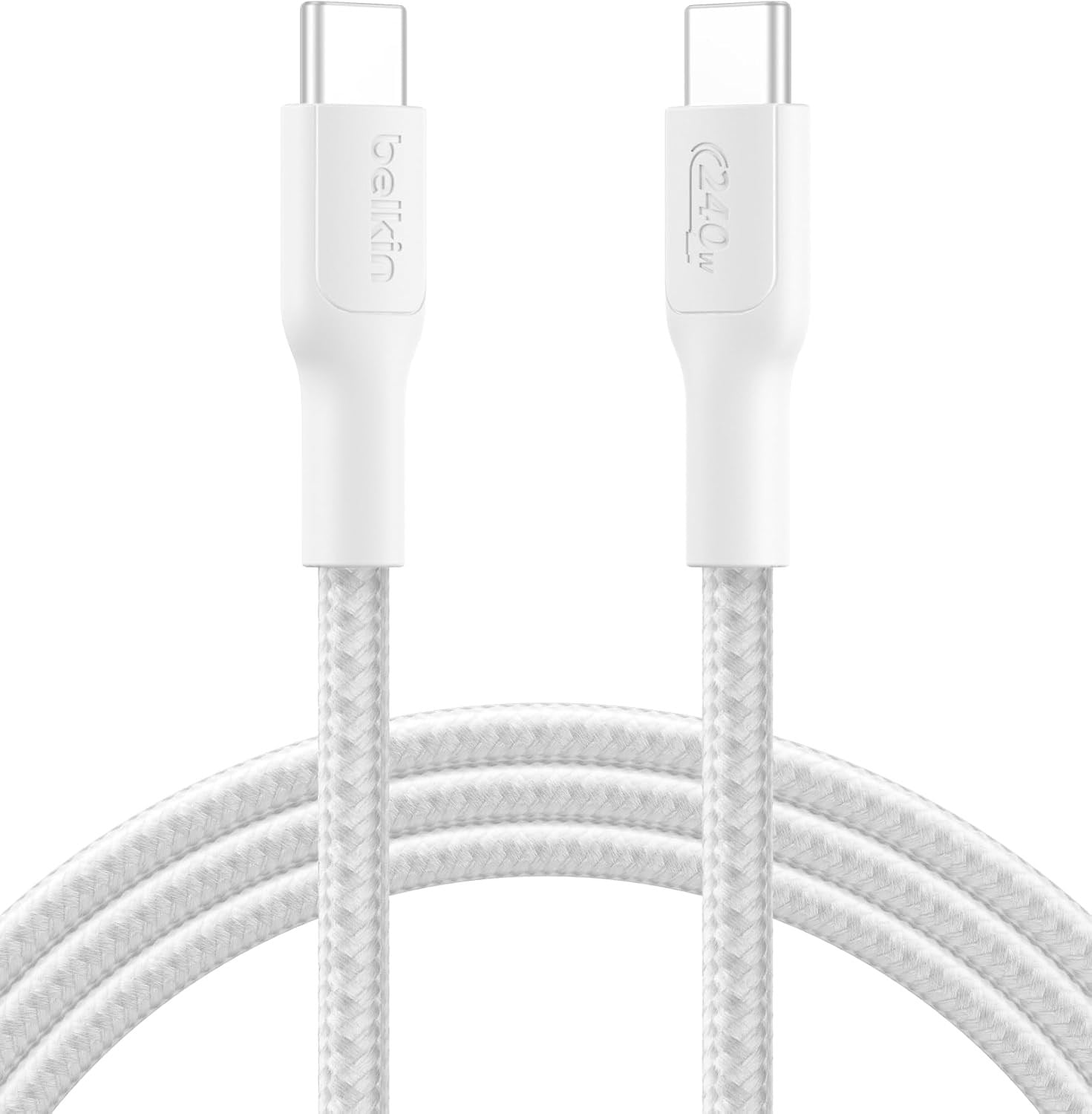 Belkin Eco Örgülü USB-C - USB-C 2 m, 240 W, Tip-C Hızlı Şarj Kablosu - Beyaz (USB 2.0)
