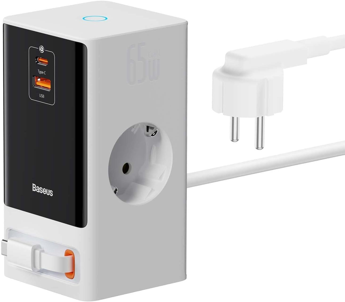 Baseus Power Combo Dijital PowerStrip 2AC+1U+1C+Retractable-C 65W Smart Versiyon Şarj Cihaz Seti