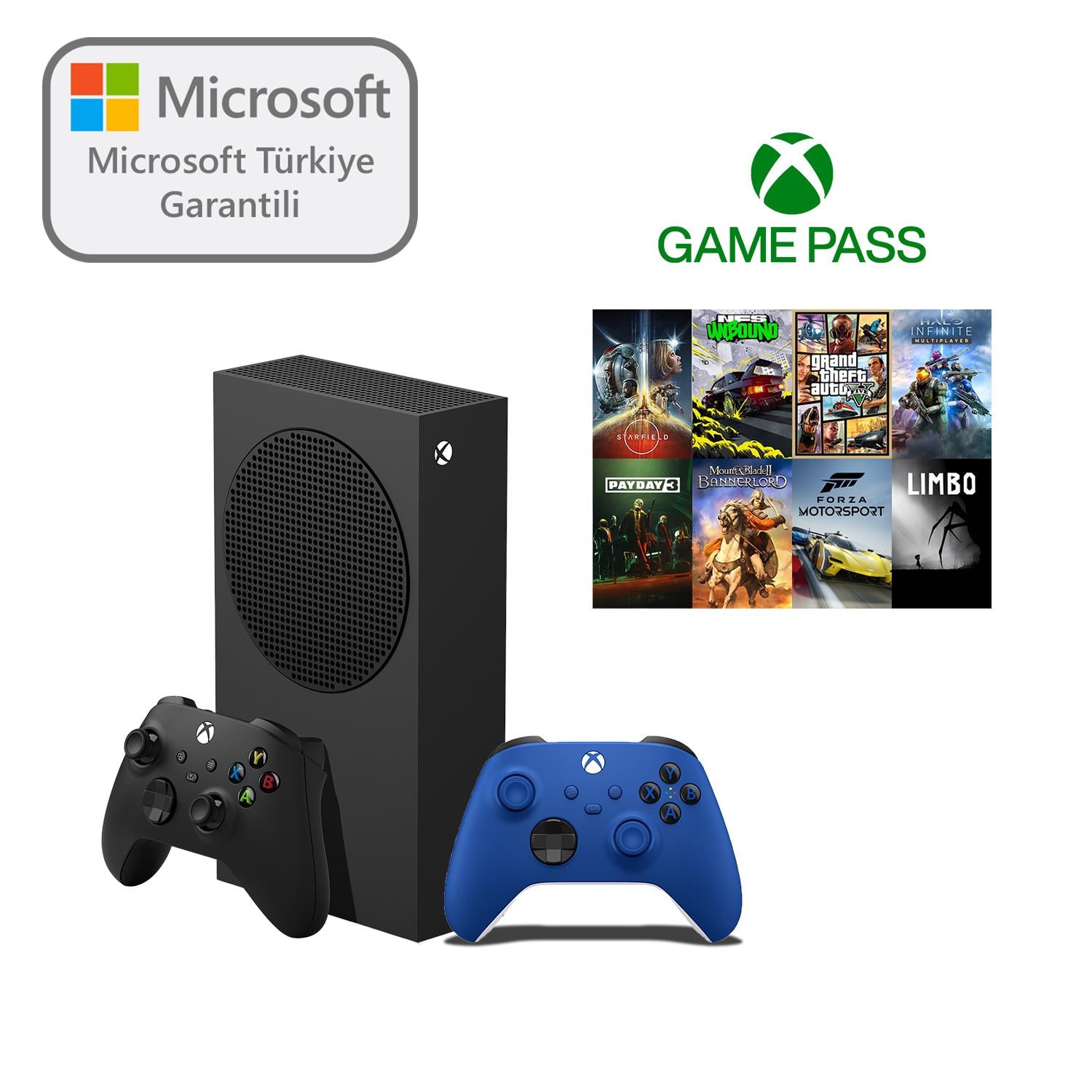 Microsoft XXU-00010 Xbox Series S 1TB SSD Oyun Konsolu Siyah + 1 Kol Mavi + 1 Yıl Gamepass ( Microsoft Türkiye Garantili )