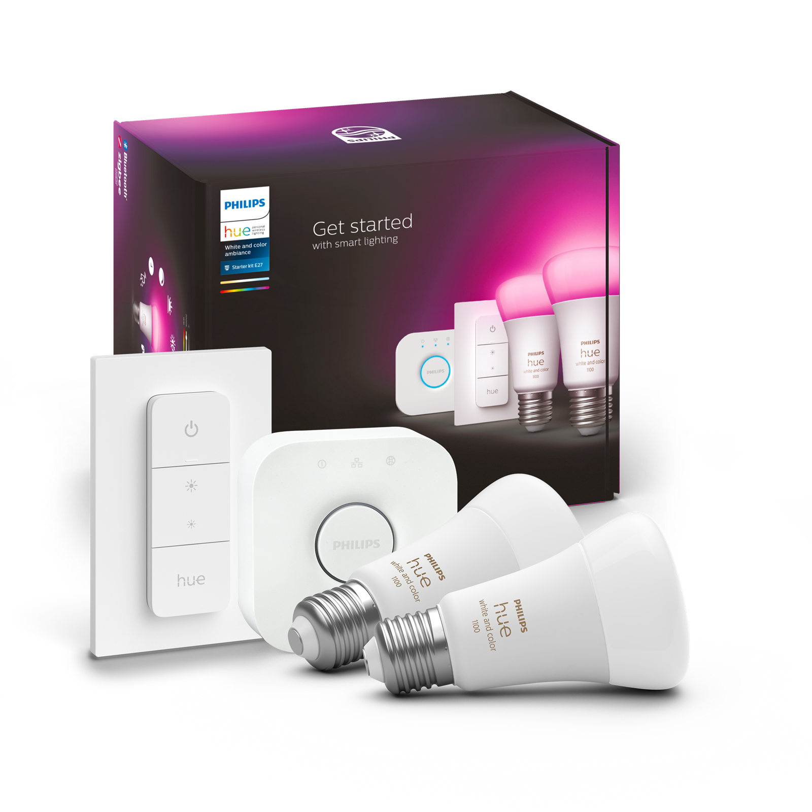 Philips HueWCA 9-75W Renkli Akıllı Başlangıç Seti 2'li Kumandalı E27 Bluetooth Özellikli