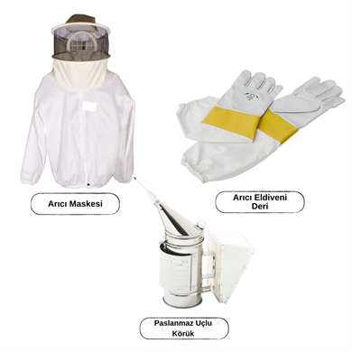 Arıcılığa Başlangıç Seti - 9 Parça Temel Arıcılık Seti (Arıcı Maskesi, Arıcı Eldiveni, Arıcı Körüğü, Sır Alma Bıçağı,Çerçeve Tutma Pensesi, Mahmuz, Fırça, Biz, El Demiri)