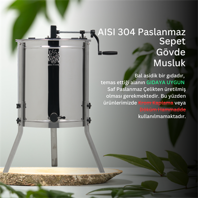 4 Çerçeveli Bal Süzme Makinesi Dadant Manuel AISI 304