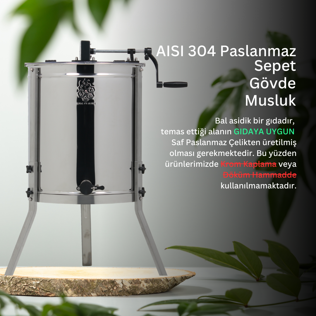 4 Çerçeveli Bal Süzme Makinesi Dadant Manuel AISI 304