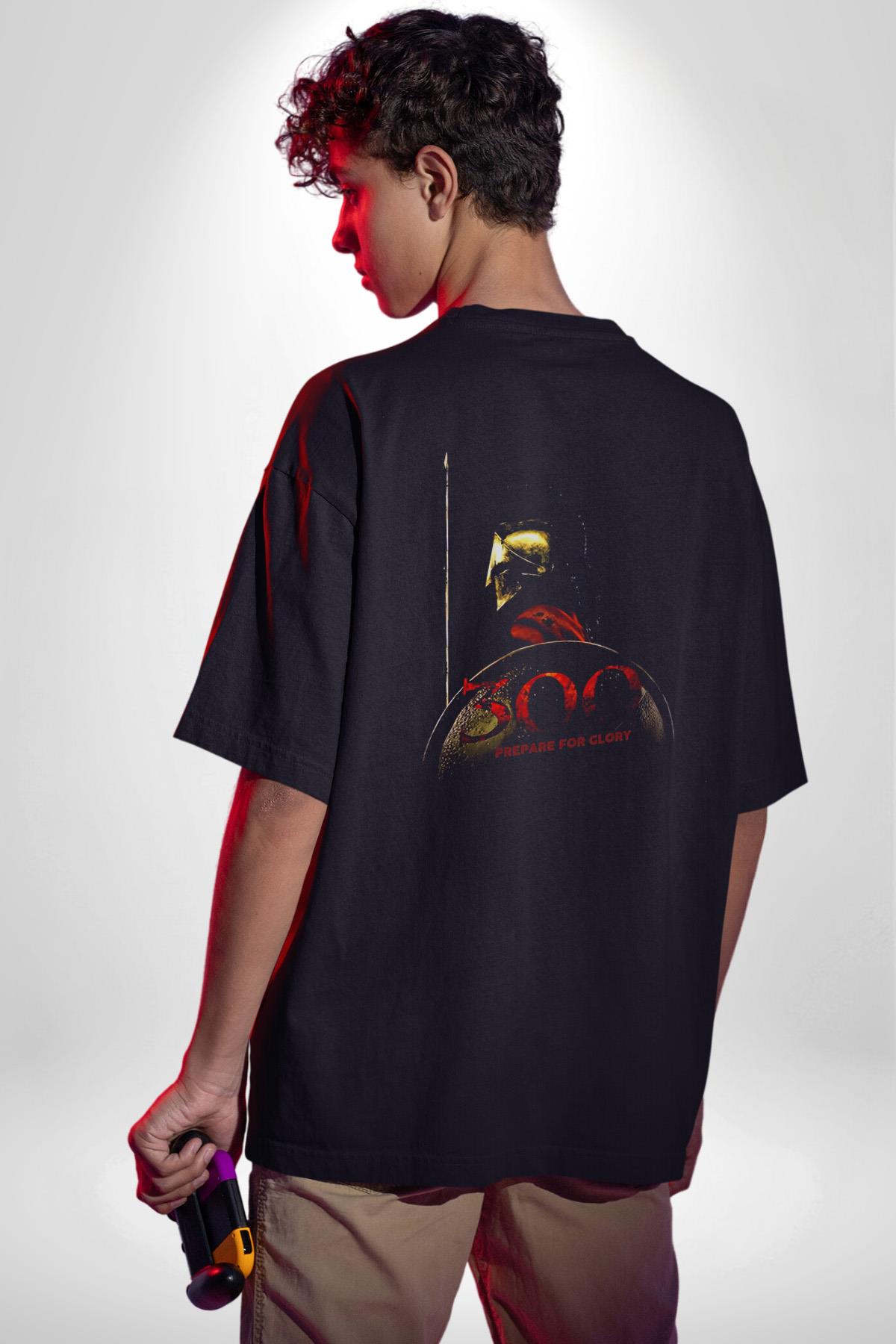 300 Sparta Sava c Film Pamuklu Kad n Erkek Oversize S rt Dijital Bask l Siyah T shirt
