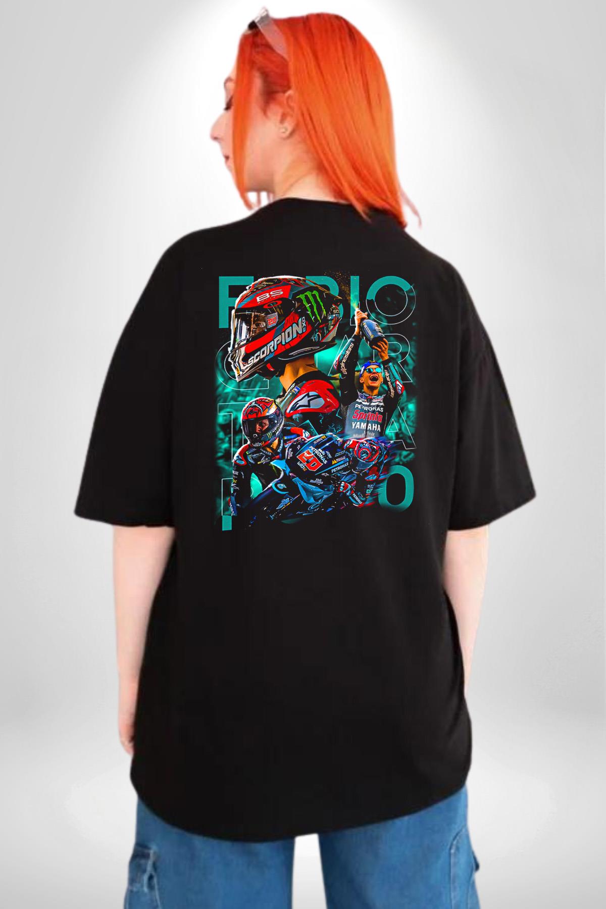 Motocross Yar Motogp Pamuklu Kad n Erkek Oversize S rt Dijital Bask l Siyah T shirt
