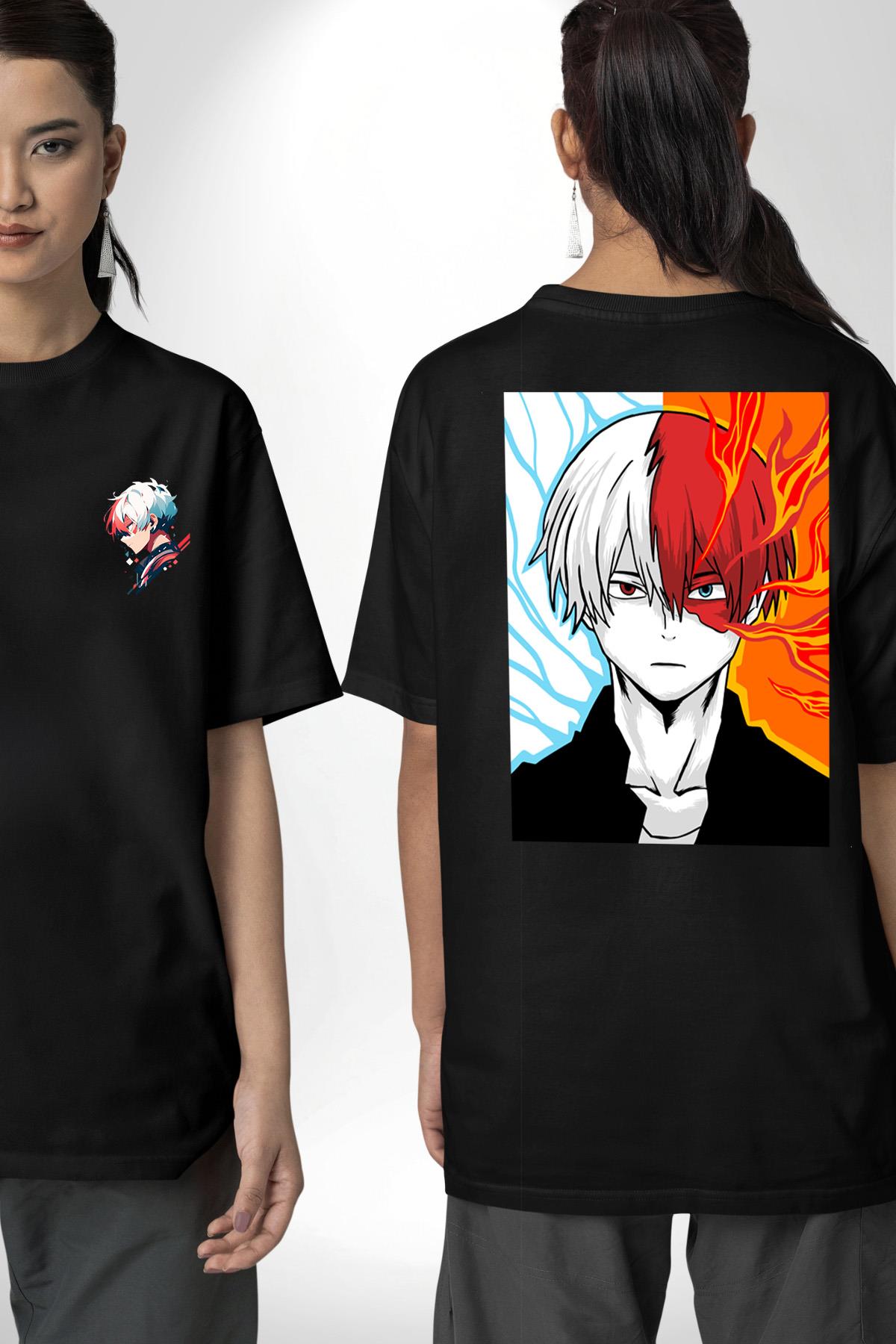 My Hero Academia Boku Anime Siyah Oversize Kad n Erkek On ve S rt Bask l Ti ort